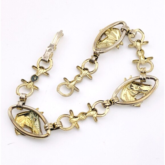 Vintage Silver Plated Horse and Bit Chain Bracelet 6.75 In Long - Picture 4 of 4